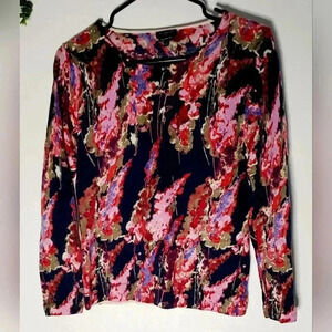 Talbots 100% Marino Wool Pullover Floral Coastal sz M Long Sleeve  Sweater